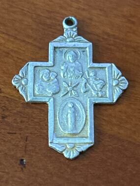 Vintage Four Way Cross I am Catholic Call A Priest Pendant Silver Tone Necklace
